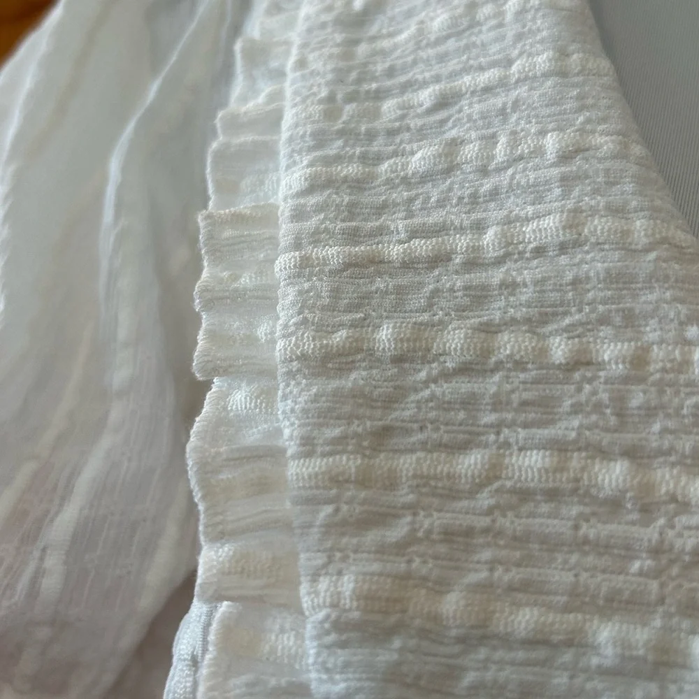 TAES Cottagecore Romantic White Peplum Blouse Peter Pan Collar Tie Front Small - Picture 10 of 10